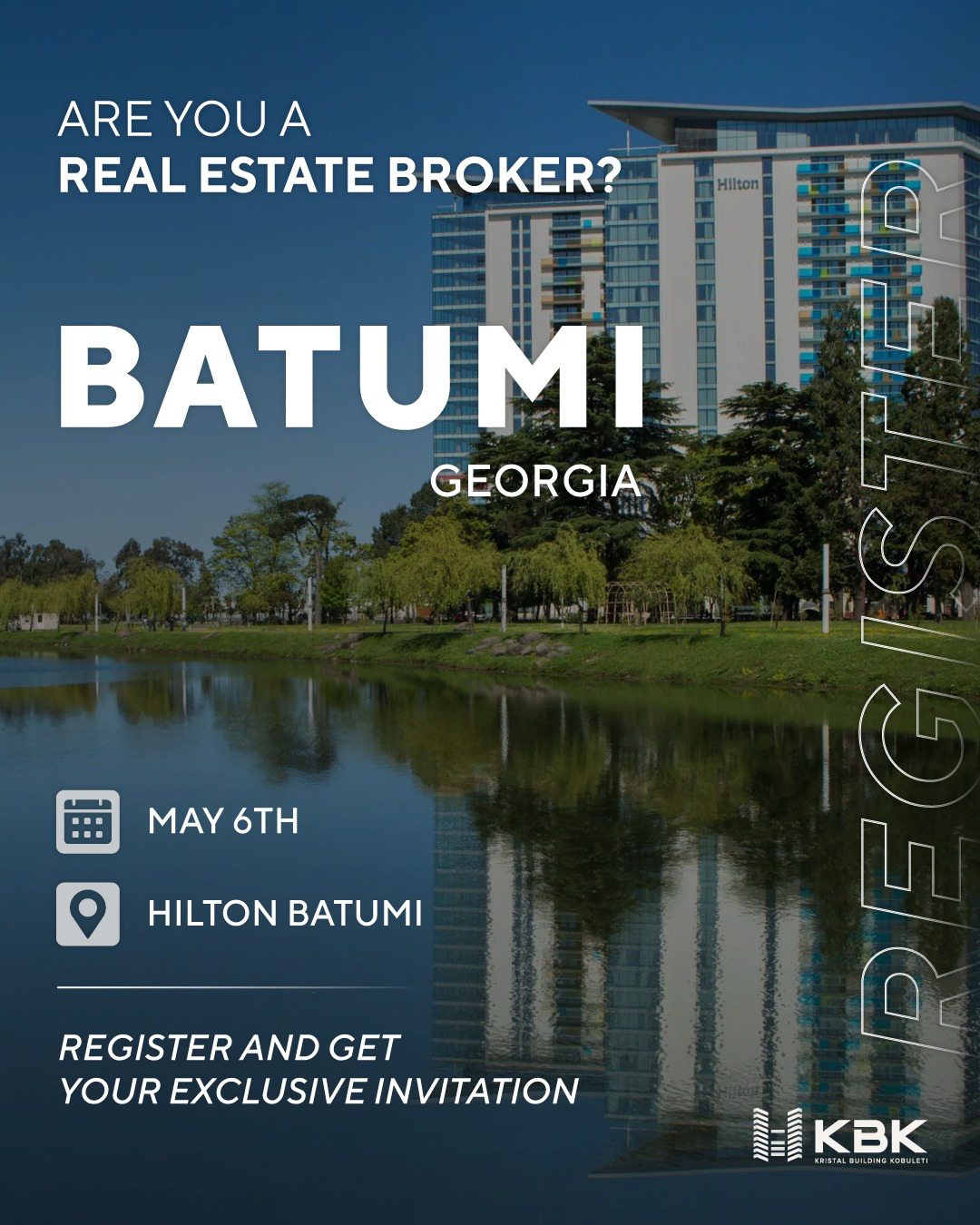 Architectural rendering of the seaside resort — a rounded glass tower set among landscaped gardens, terraces and pool, with the coastline beyond.